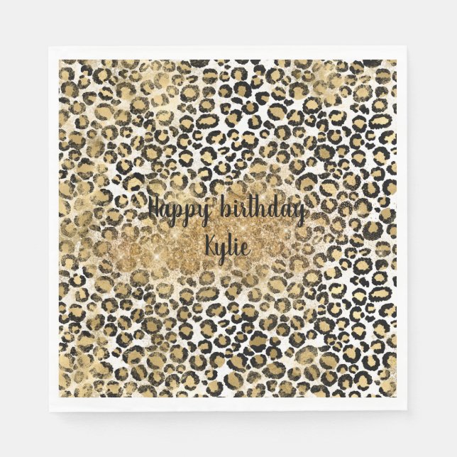 Guardanapo De Papel Leopard Imprima o brilho Dourado (Frente)