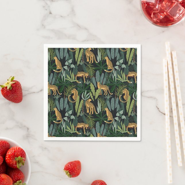 Guardanapo De Papel Leopard Jungle Forest Illustration Seamless Custom (Insitu)