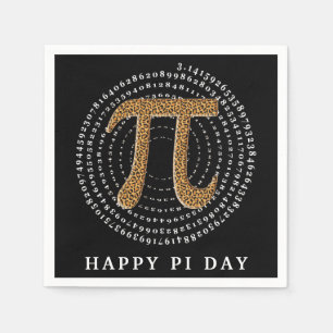 Guardanapo De Papel Leopard Pi 3.14 Espiral Número Feliz Pi Dia Negro