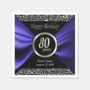 Guardanapo De Papel leopardo do aniversário do 80 - roxo azul -