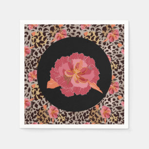 Guardanapo De Papel Leopardo: Impressão e Flores Rosa em Preto