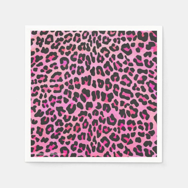 Guardanapo De Papel Leopardo, Impressão preto e rosa quente (Frente)