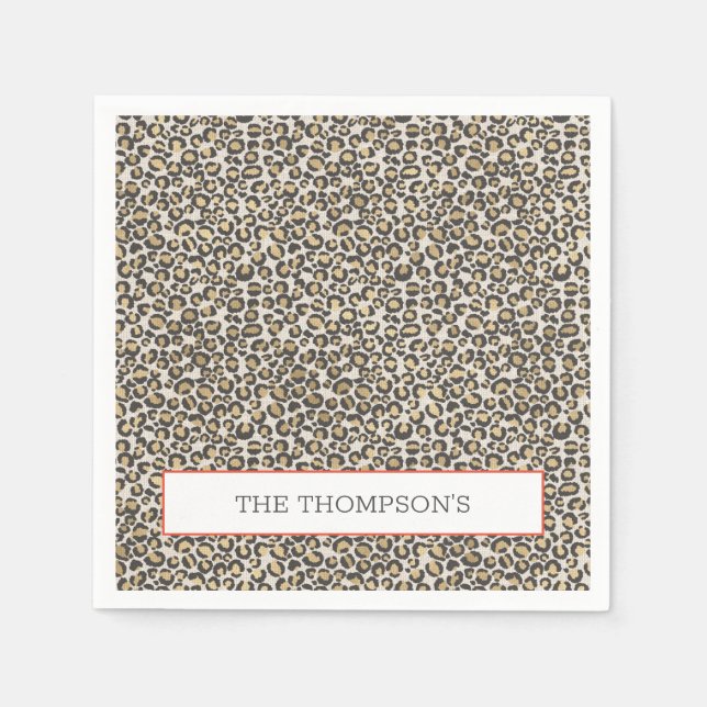 Guardanapo De Papel Leopardo Linen Monograma Chic Safari Impressão Ani (Frente)