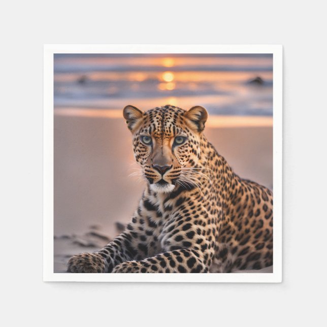 Guardanapo De Papel Leopardo na praia (Frente)