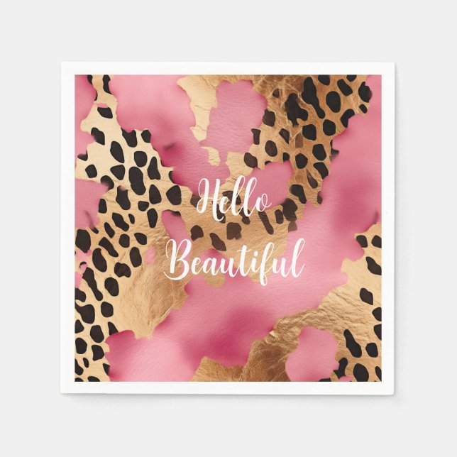 Guardanapo De Papel Leopardo Rosa Dourado (Frente)
