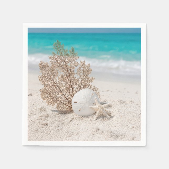 Guardanapo De Papel Leque do Mar Com Dólar de Areia e Estrela-do-Mar (Frente)