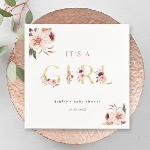 Guardanapo De Papel Letra Dourada Floral Elegante É um Chá de fraldas