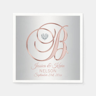 Guardanapo De Papel Letra Elegante 'B' Cinza de Prata Casamento Dourad