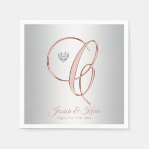 Guardanapo De Papel Letra Elegante C Cinza de Rosa de Prata Casamento 