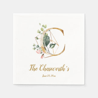 Guardanapo De Papel Letra Estilizada C Casamento Floral Napkins