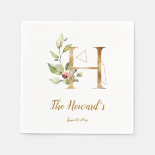 Guardanapo De Papel Letra Estilizada H Casamento Floral Nápoles