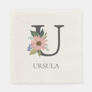 Guardanapo De Papel Letra Moderna Floral Personalizável Monograma U