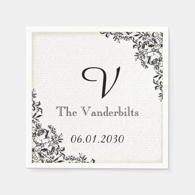 Guardanapo De Papel Letra Negra Rosa Love Casamento Monograma (Frente)