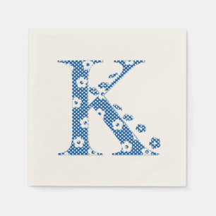 Guardanapo De Papel Letra Padrão Flor K (azul)