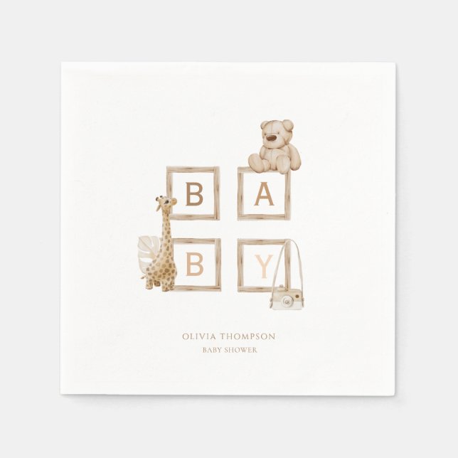 Guardanapo De Papel Letras de Bloco de Madeira Neutral Boho (Frente)