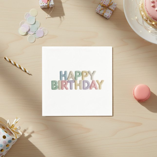 Guardanapo De Papel Letras de Feltro Pastel Feliz Aniversário (Criador carregado)