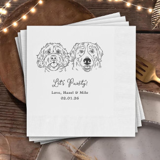 Guardanapo De Papel Let's Pawty Custom Dog Drawn Cocktail Wedding