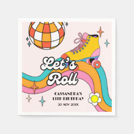 Guardanapo De Papel Let's Roll Retro Roller Skating Girl Birthday 