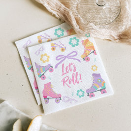 Guardanapo De Papel Lets Roll Roller Skate Retro Girl Birthday Pastel