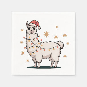 Guardanapo De Papel Lhama Alpaca Com Chapéu de Papai Noel e Luz de Nat