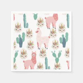 Guardanapo De Papel Lhamas Rosa Fofo e Cactus Verde