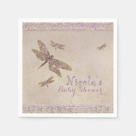 Guardanapo De Papel Libélulas Roxo & Dourado Festa Personalizada de Li