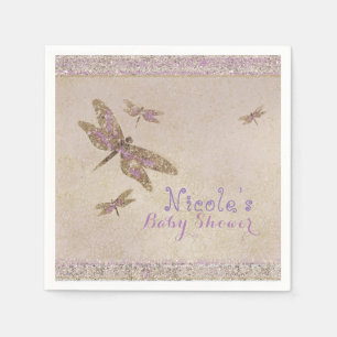Guardanapo De Papel Libélulas Roxo e Dourado Festa Personalizada