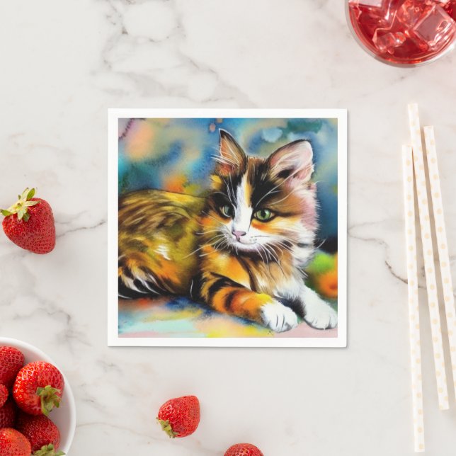 Guardanapo De Papel Liegende Katze, Aquarell -  (Insitu)
