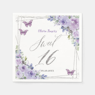 Guardanapo De Papel Lilac Floral Roxo Prata Doce Dezesseis