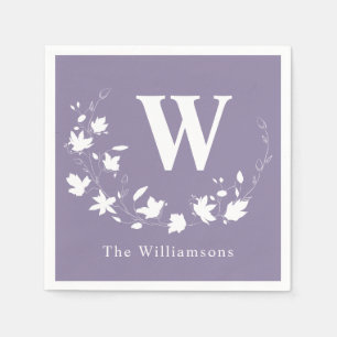 Guardanapo De Papel Lilac Floral Wreath Line Art Monograma Clássico