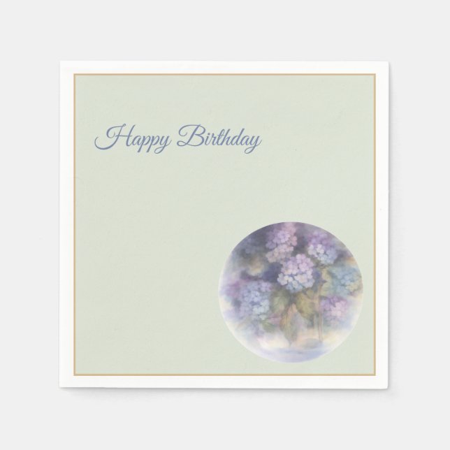 Guardanapo De Papel Lilac Hydrangea Happy Birthday Cocktail Napkins (Frente)