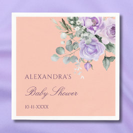 Guardanapo De Papel Lilac Peach Floral Baby Shower