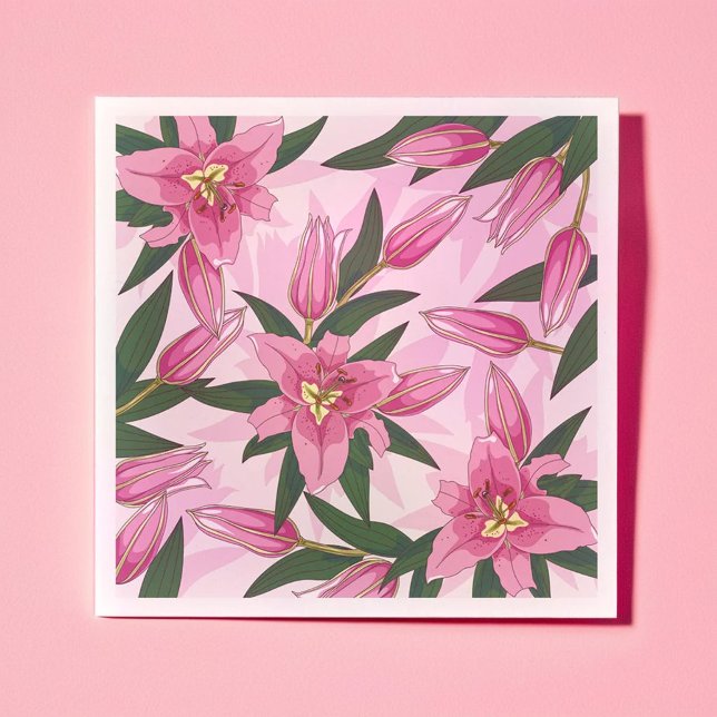 Guardanapo De Papel Lily Blooming Rosa (Pink Blooming Lily Napkins)