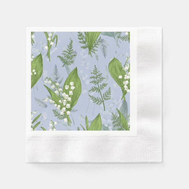 Guardanapo De Papel Lily of Valley com Ferns | Azul (Frente)