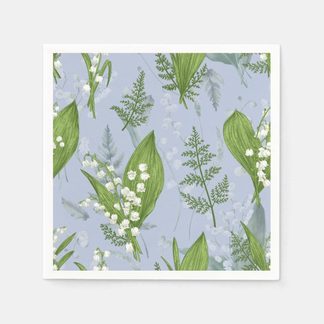 Guardanapo De Papel Lily of Valley com Ferns | Azul (Frente)