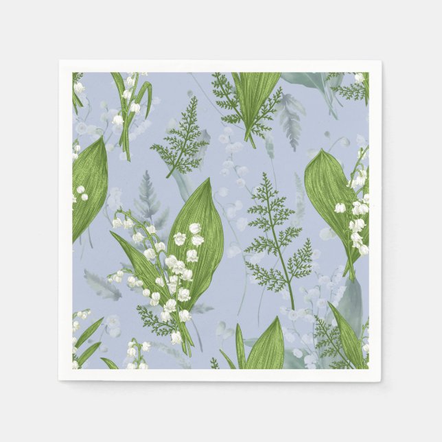 Guardanapo De Papel Lily of Valley com Ferns | Azul (Frente)