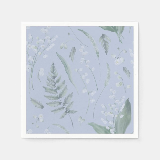 Guardanapo De Papel Lily of Valley com Ferns | Napkins Azul Claro (Frente)