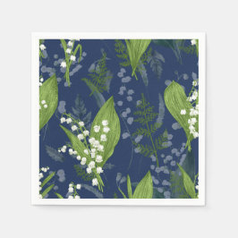 Guardanapo De Papel Lily of Valley com Ferns | Napkins Azul Escuro
