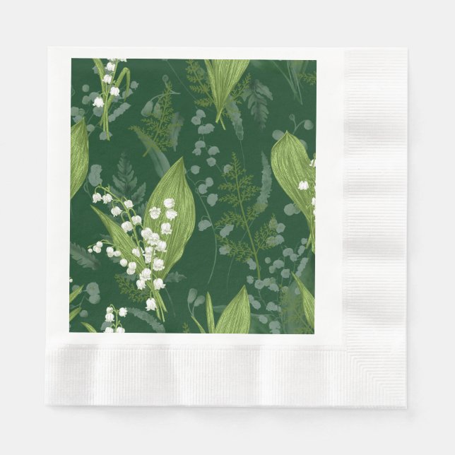 Guardanapo De Papel Lily of Valley com Ferns | Verde Escuro (Frente)