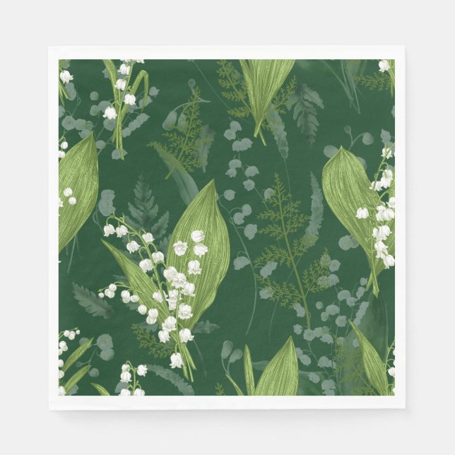 Guardanapo De Papel Lily of Valley com Ferns | Verde Escuro (Frente)