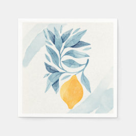 Guardanapo De Papel Limão com ilustração botânica das folhas azuis