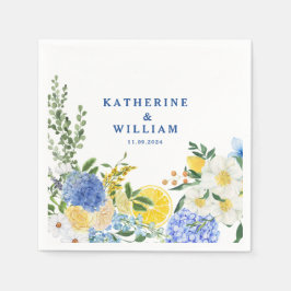 Guardanapo De Papel limão mediterrânico azul de casamento e floral ama