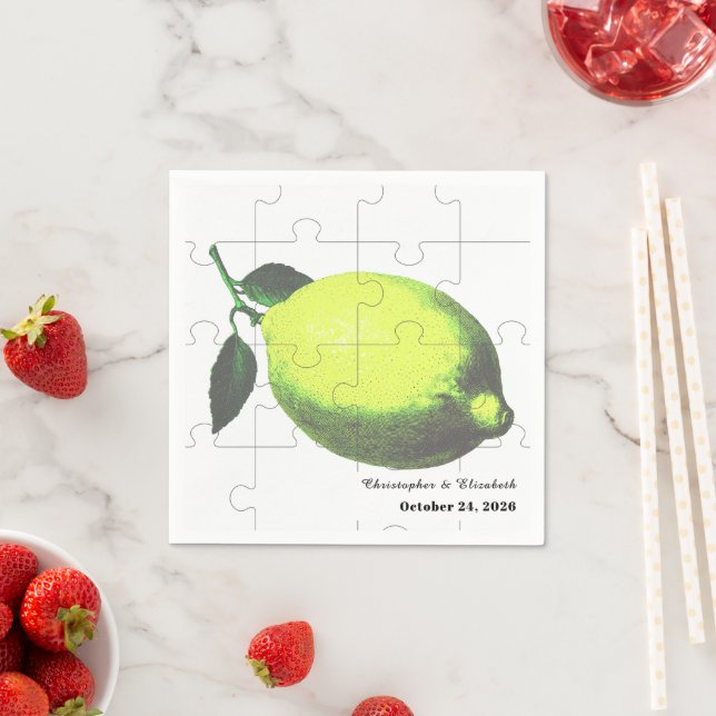 Guardanapo De Papel Lime Green Citrus Lemon Jigsaw Puzzle Wedding (Insitu)