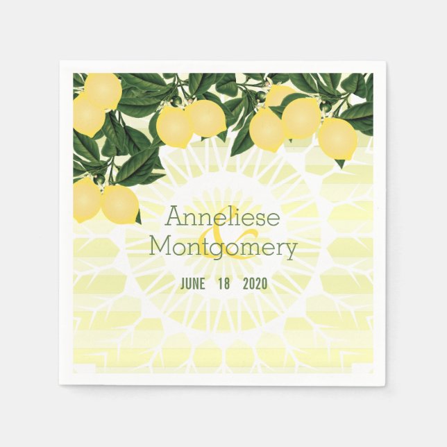 Guardanapo De Papel Limões de Citros com Stripes - Casamento (Frente)