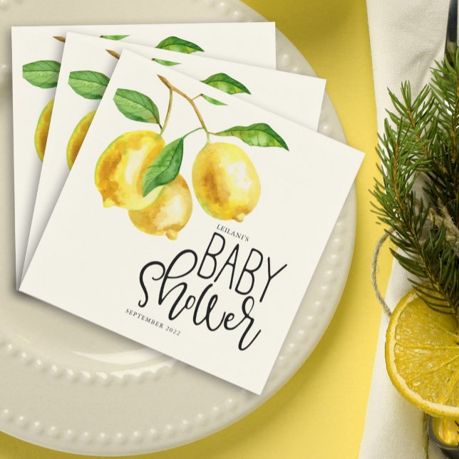 Guardanapo De Papel Limon Watercolor Chá de fraldas Napkins (Lemon drop watercolor Baby Shower napkins. Celebrate the little sweetie on the way. Summer Citrus!)