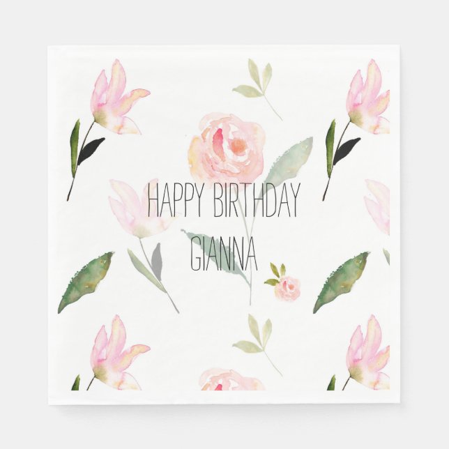 Guardanapo De Papel Linda Aquarela Rosa Floral (Frente)
