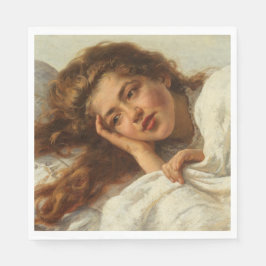 Guardanapo De Papel Linda garota deitada na cama com cabelo vermelho