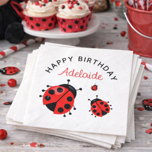 Guardanapo De Papel Linda Joaninha Vermelha Moderna Feliz Aniversário