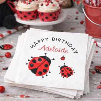 Guardanapo De Papel Linda Joaninha Vermelha Moderna Feliz Aniversário 