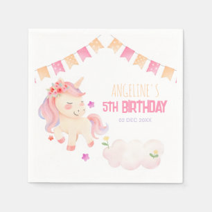 Guardanapo De Papel Linda Nuvem Rosa Unicorn Colorida Rapariga de Aniv